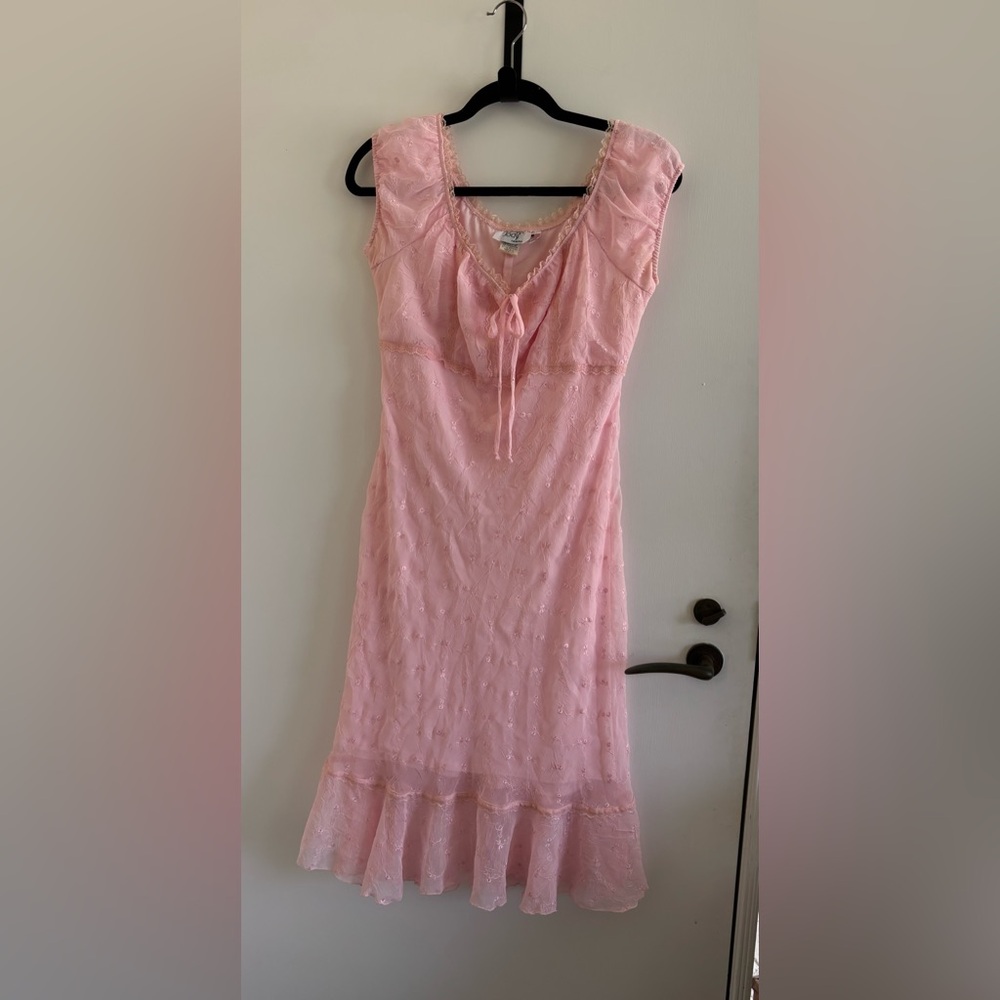 vintage pink lace eyelet dress cap sleeve fairy dainty feminine ruffle 90s Y2K